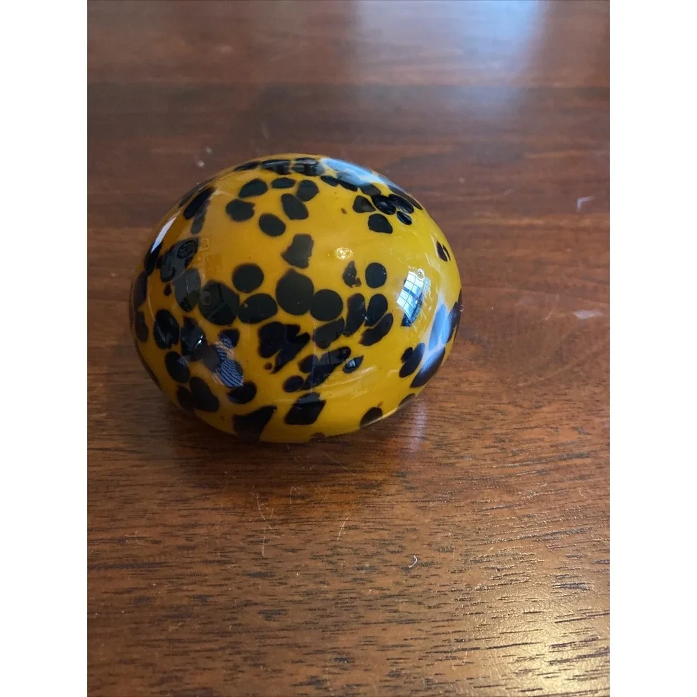 Blown Art Glass Paperweight Cheetah Orange Black Animal Print Shelf Decor Pier 1